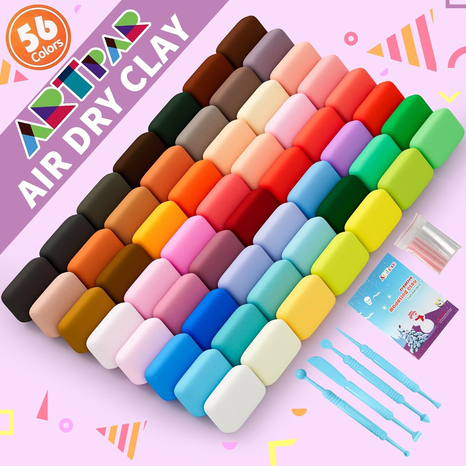 56 Colour Air Dry Clay Modelling Kit, detail view