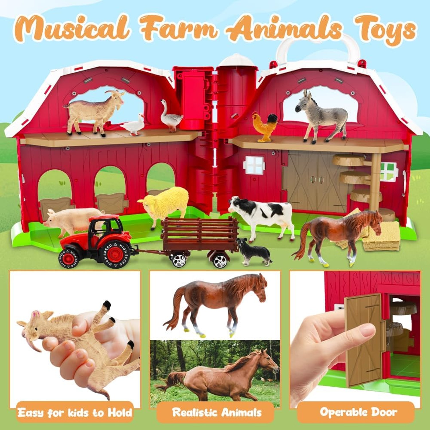 Farm Animal Barn Playset with Tractor and 24 Pieces: image 2