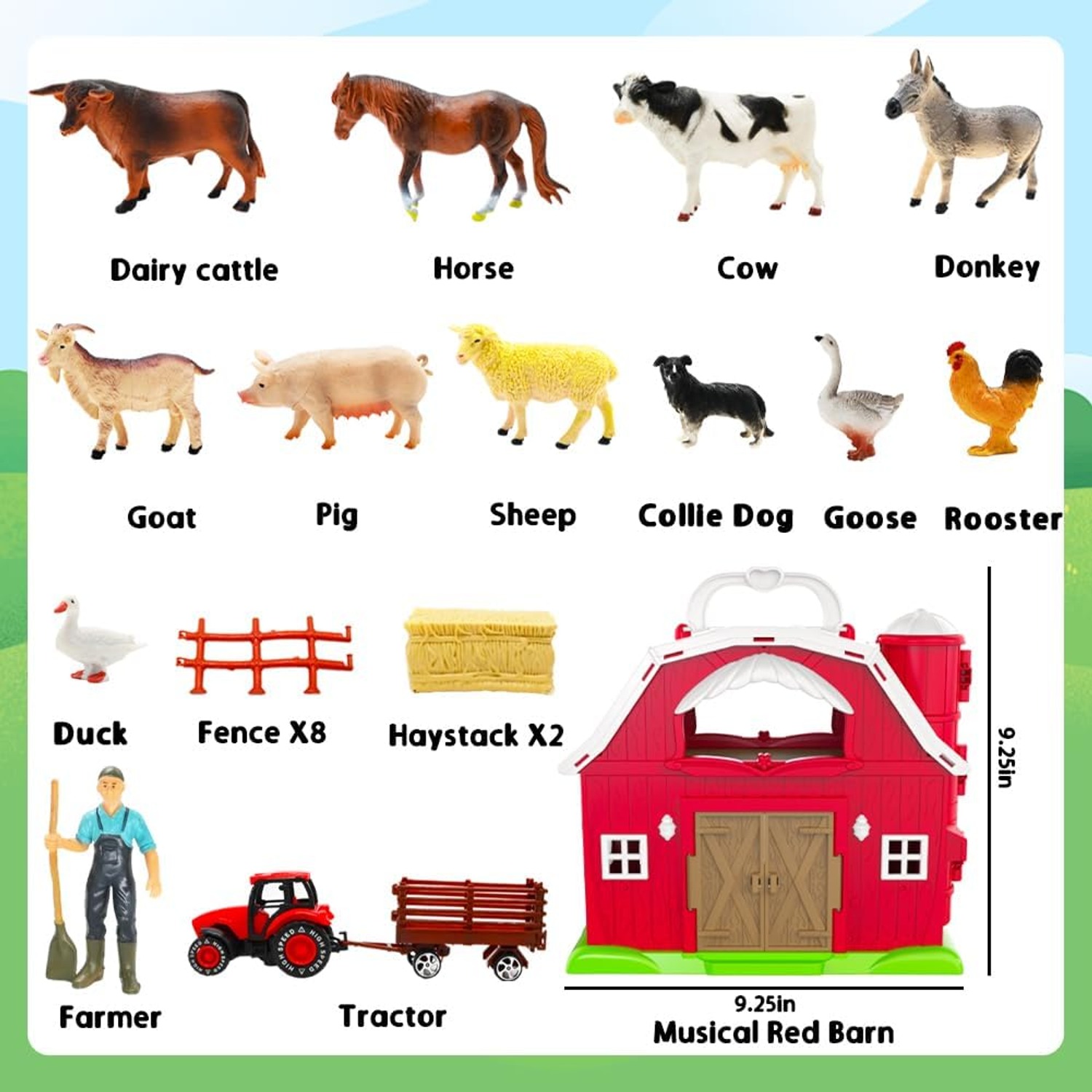 Farm Animal Barn Playset with Tractor and 24 Pieces: image 3