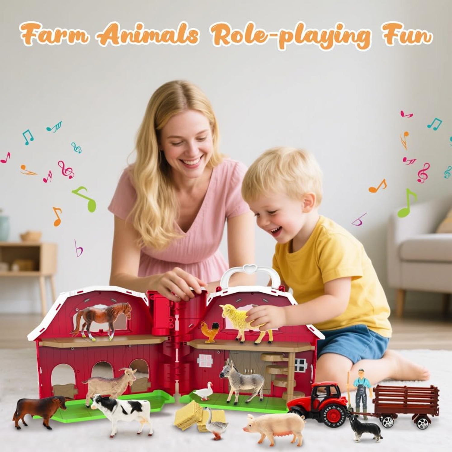 Farm Animal Barn Playset with Tractor and 24 Pieces: image 4