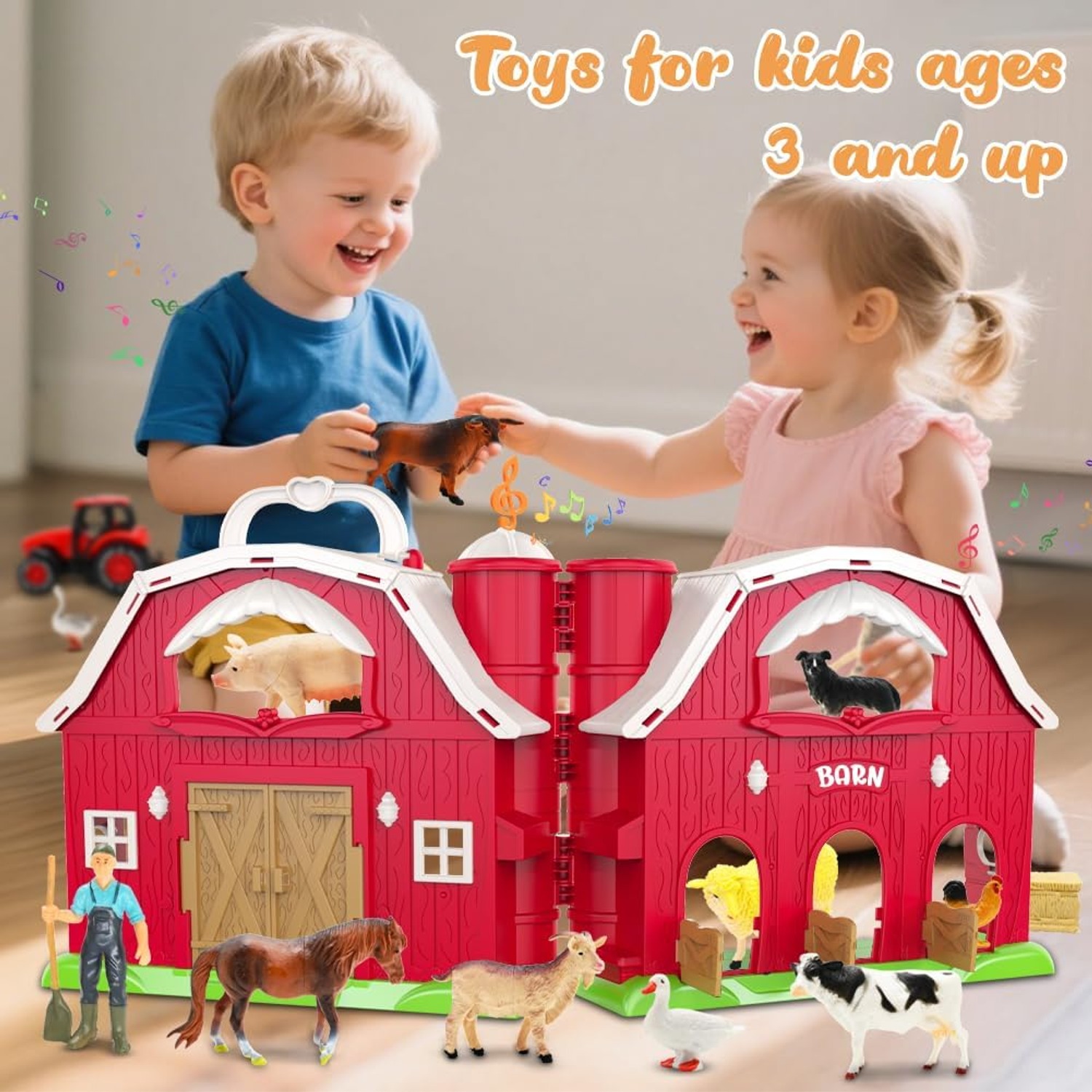 Farm Animal Barn Playset with Tractor and 24 Pieces: image 5
