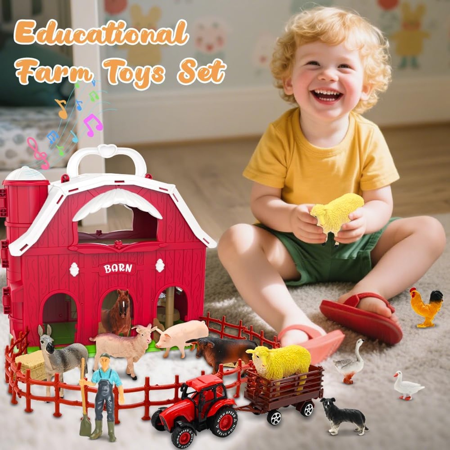 Farm Animal Barn Playset with Tractor and 24 Pieces: image 6