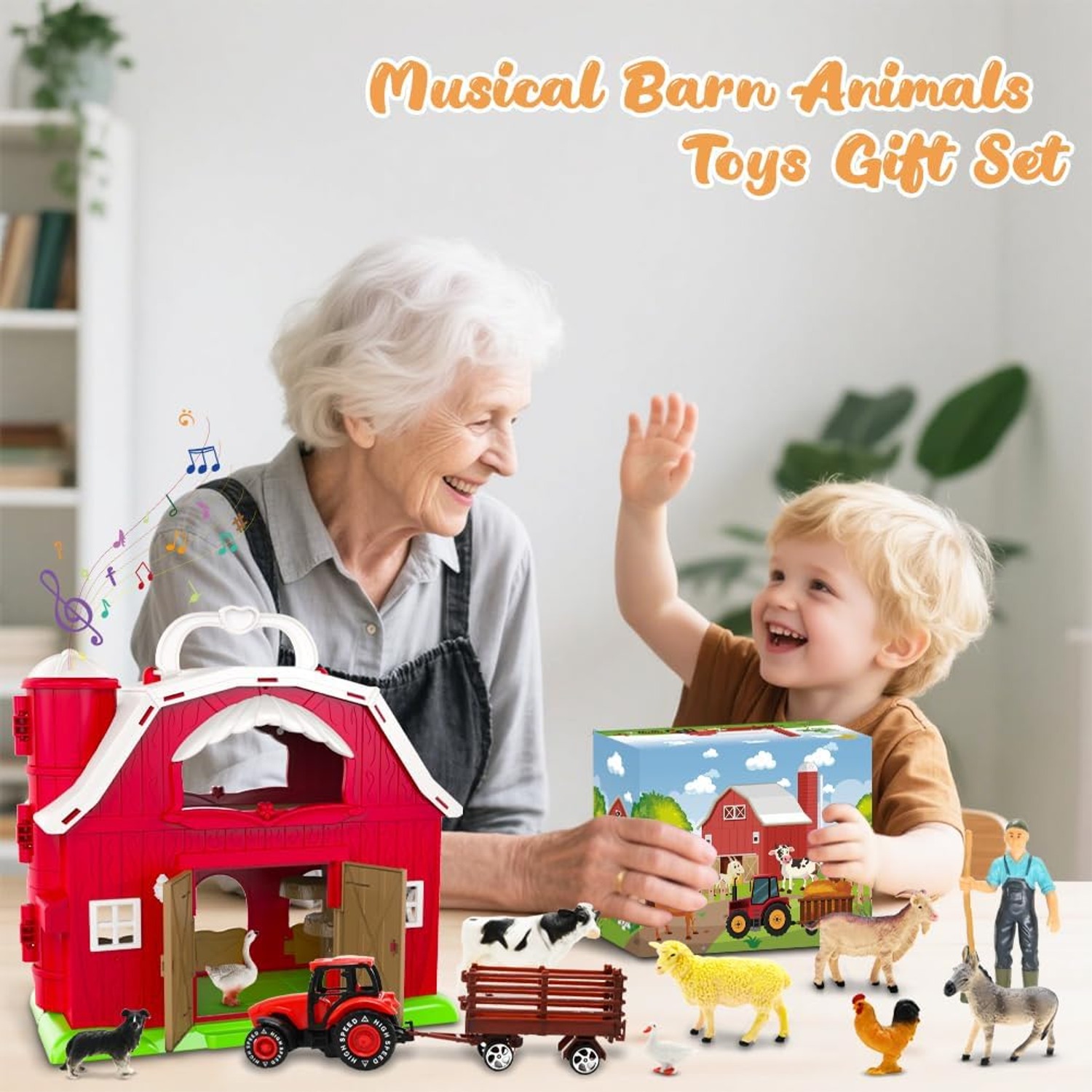 Farm Animal Barn Playset with Tractor and 24 Pieces: image 7