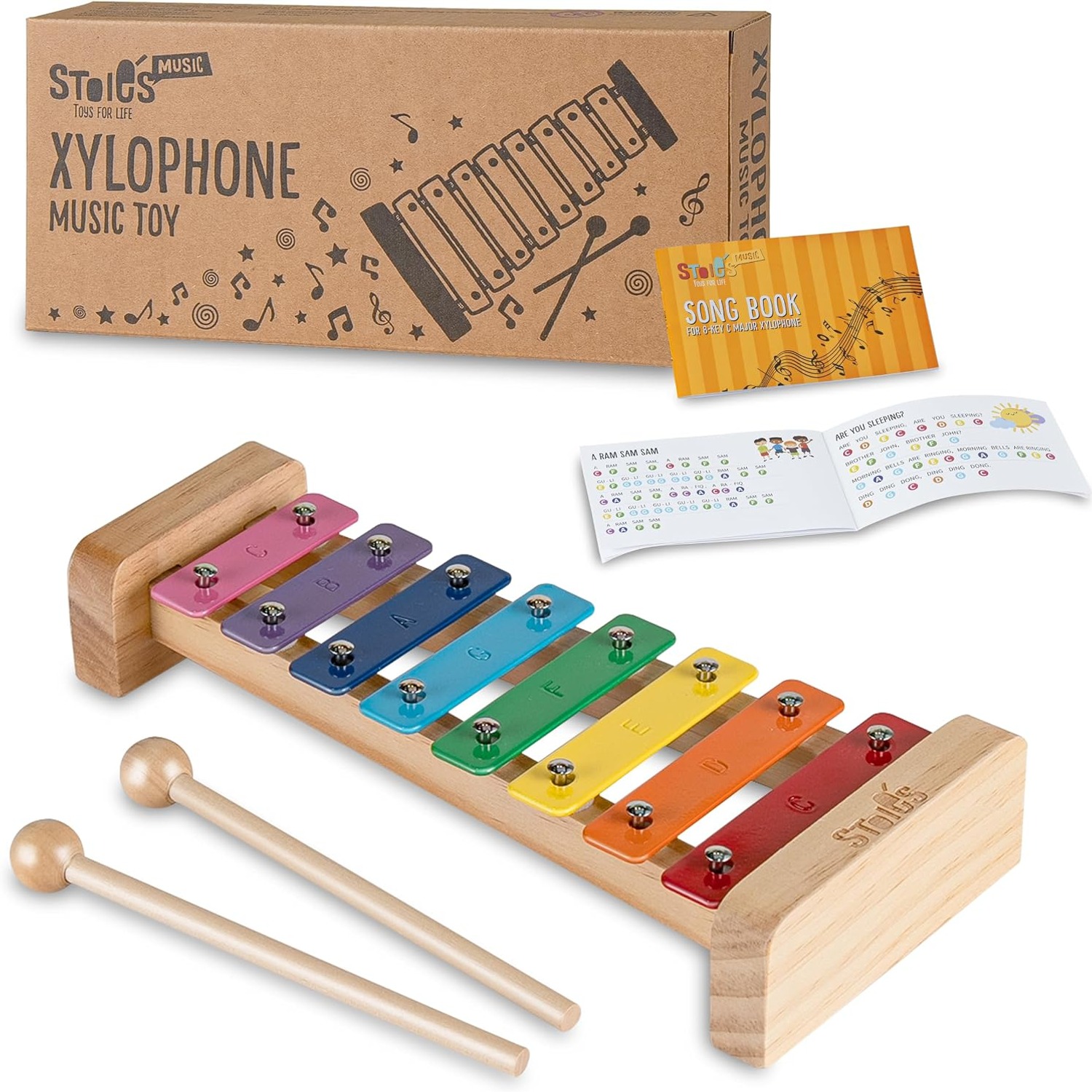 Rainbow 8-Note Wooden Xylophone for Kids