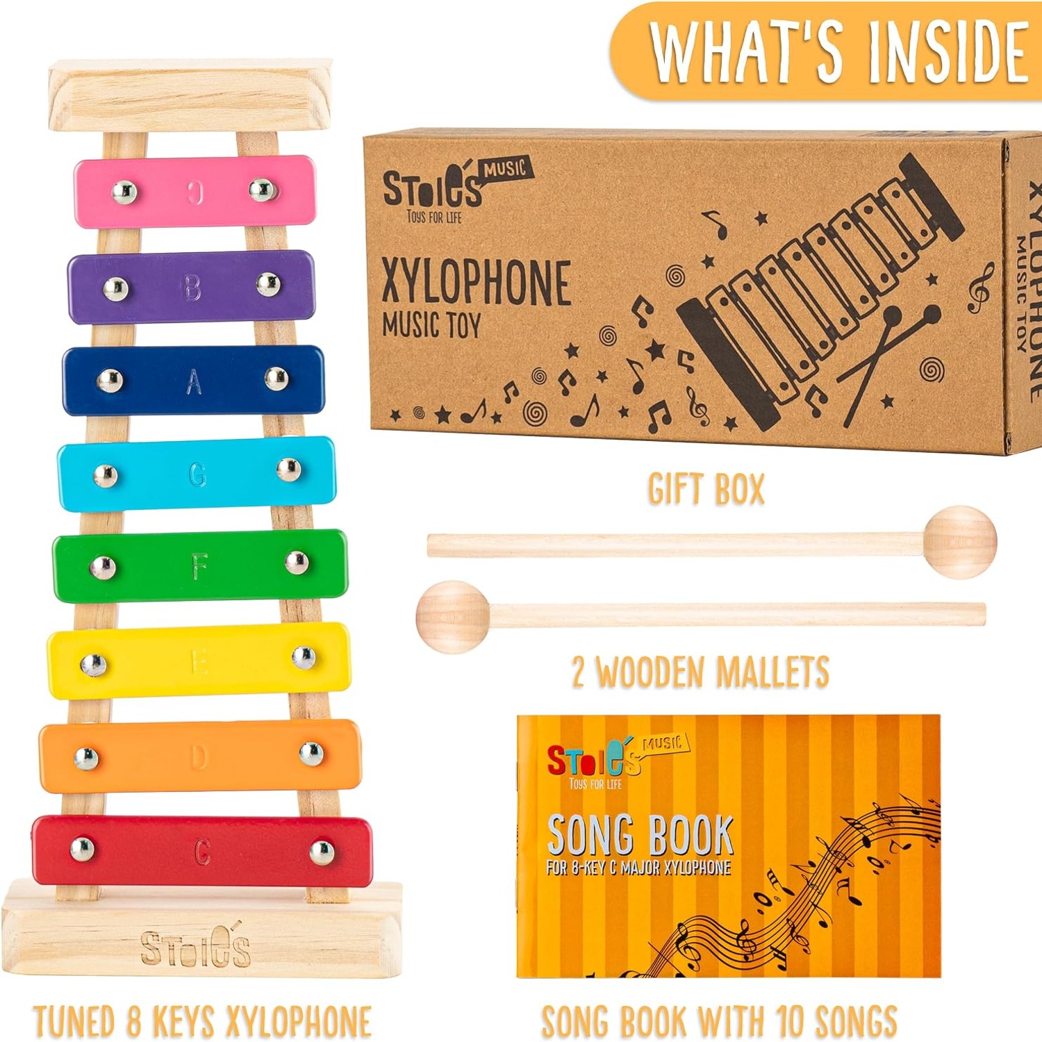 Rainbow 8-Note Wooden Xylophone for Kids