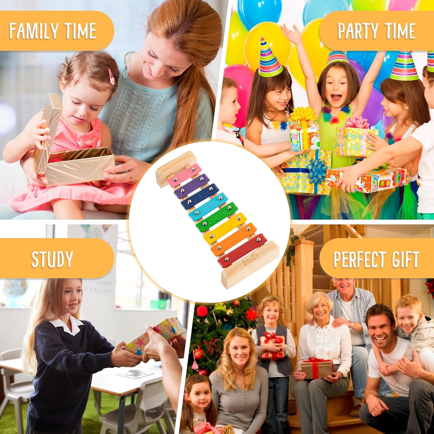 Rainbow 8-Note Wooden Xylophone for Kids