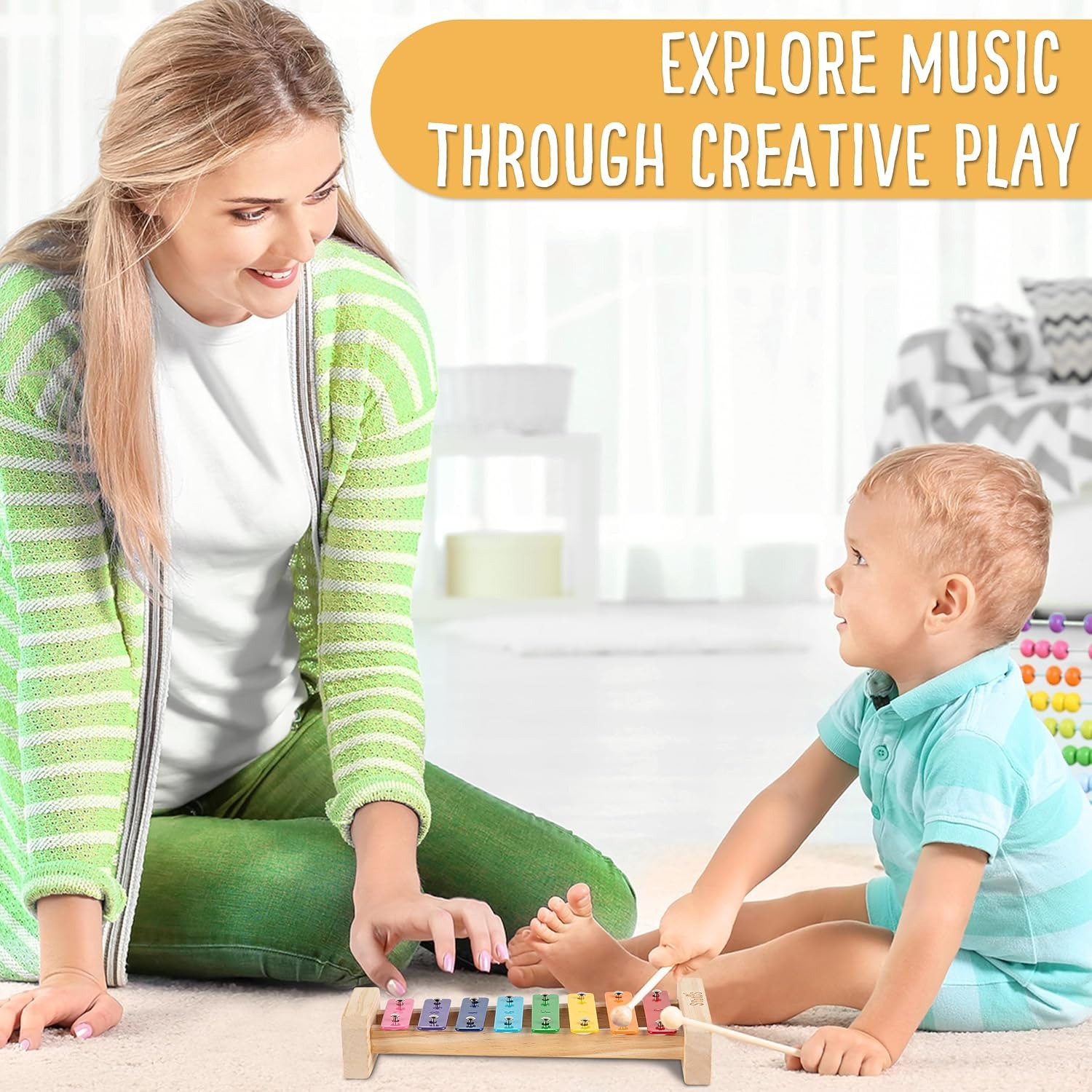 Rainbow 8-Note Wooden Xylophone for Kids: image 8