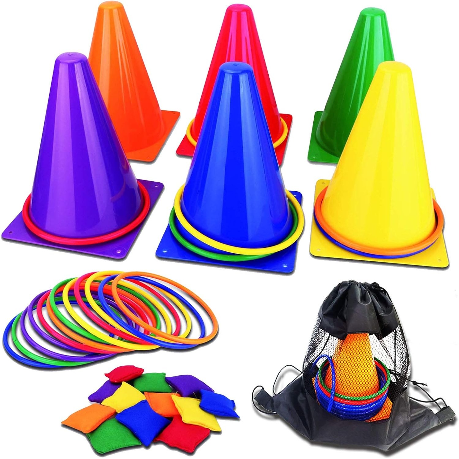 3-in-1 Carnival Games Set with Rings, Bean Bags and Cones