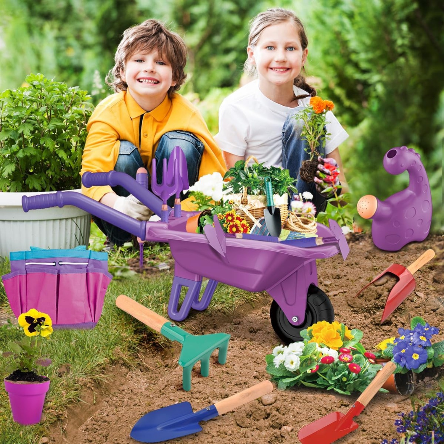 Kids Gardening Set with Wheelbarrow (15 Pieces)