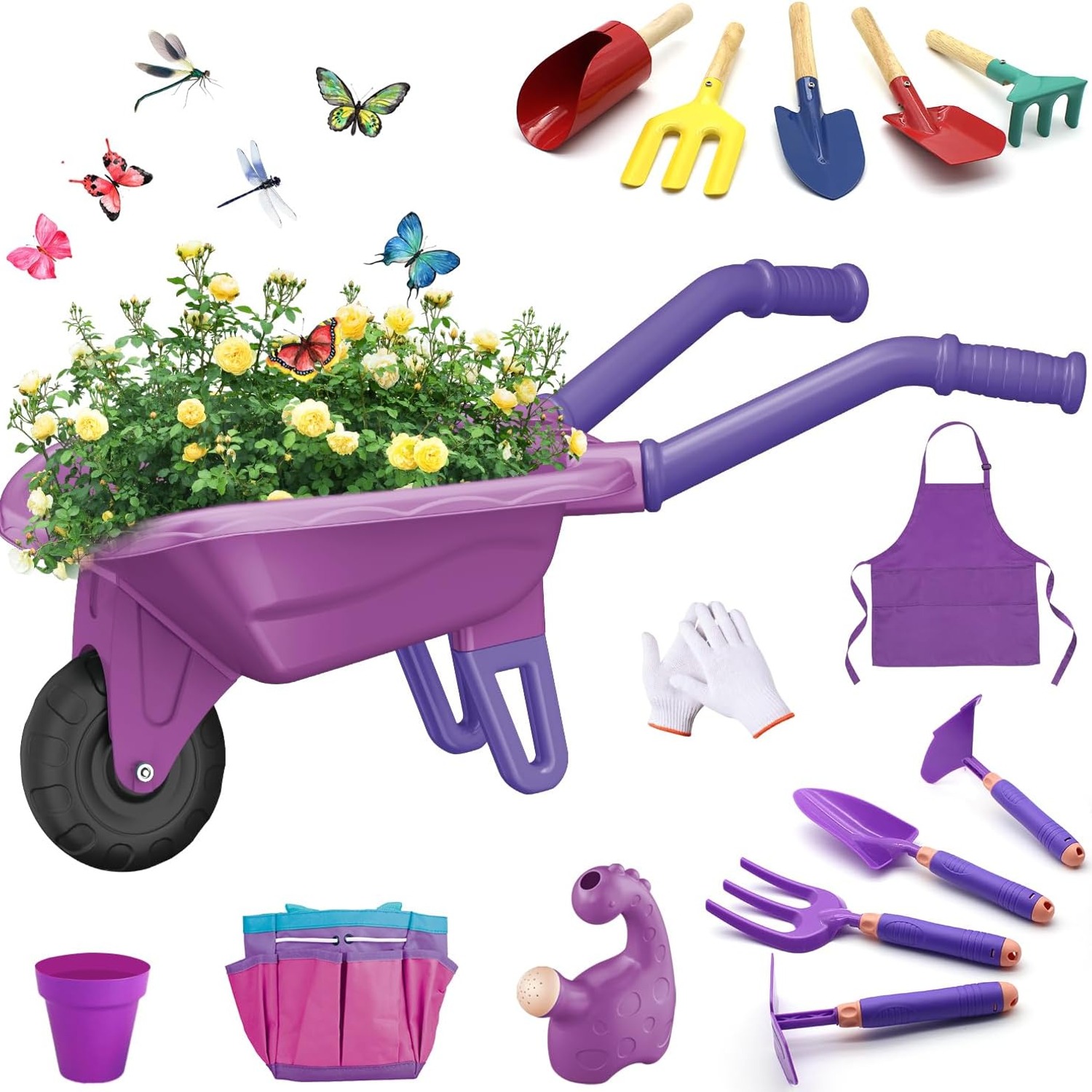 Kids Gardening Set with Wheelbarrow (15 Pieces)