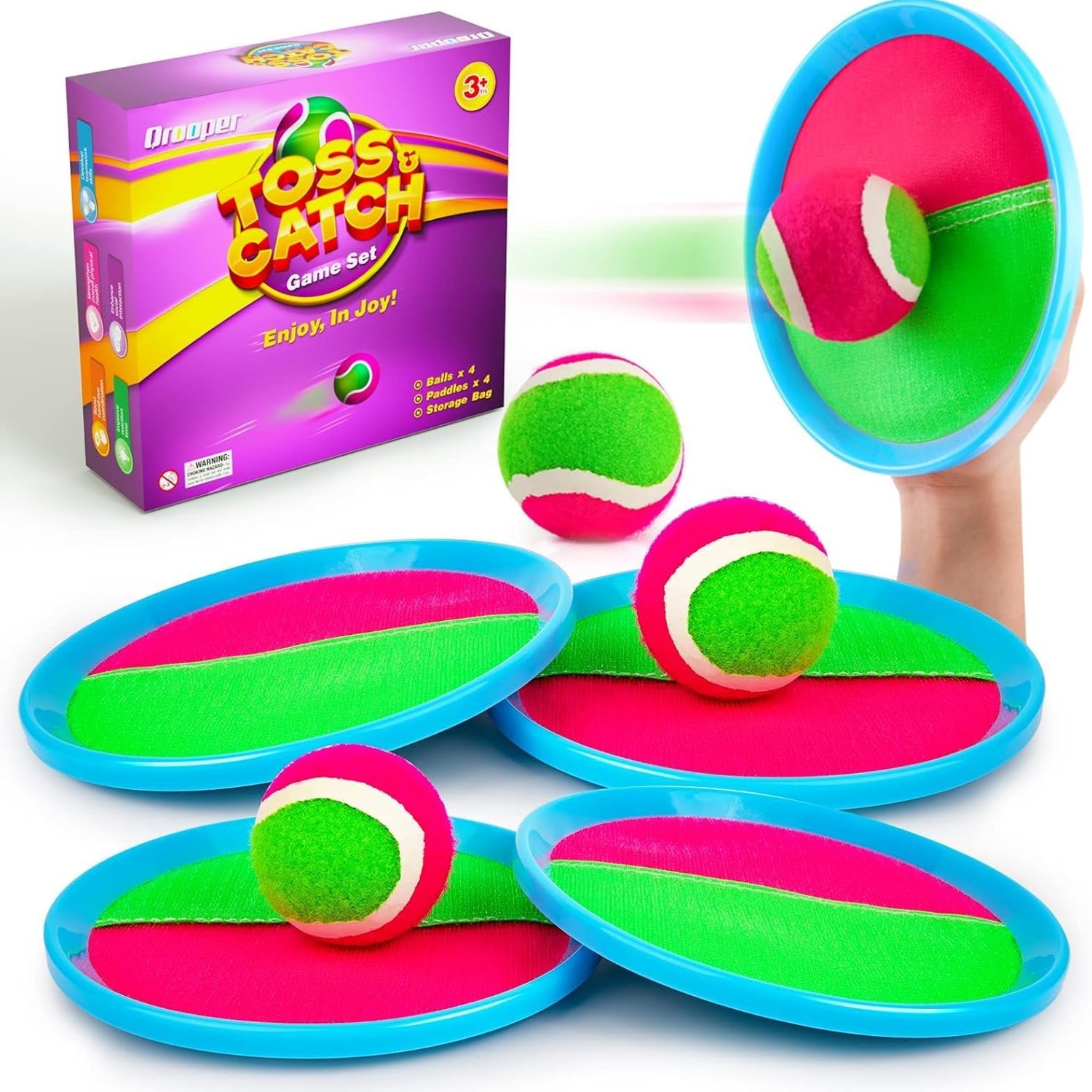 Toss and Catch Game Set with 4 Paddles and 4 Balls