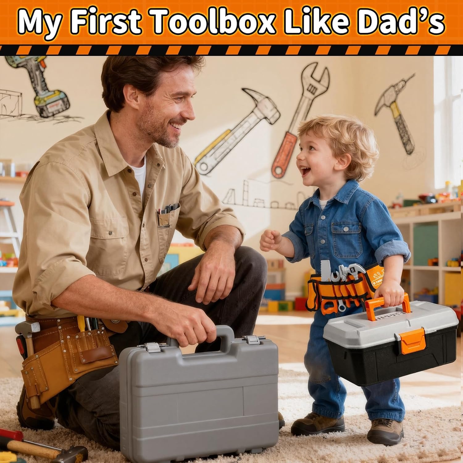 50-Piece Kids Tool Belt and Tool Box Play Set