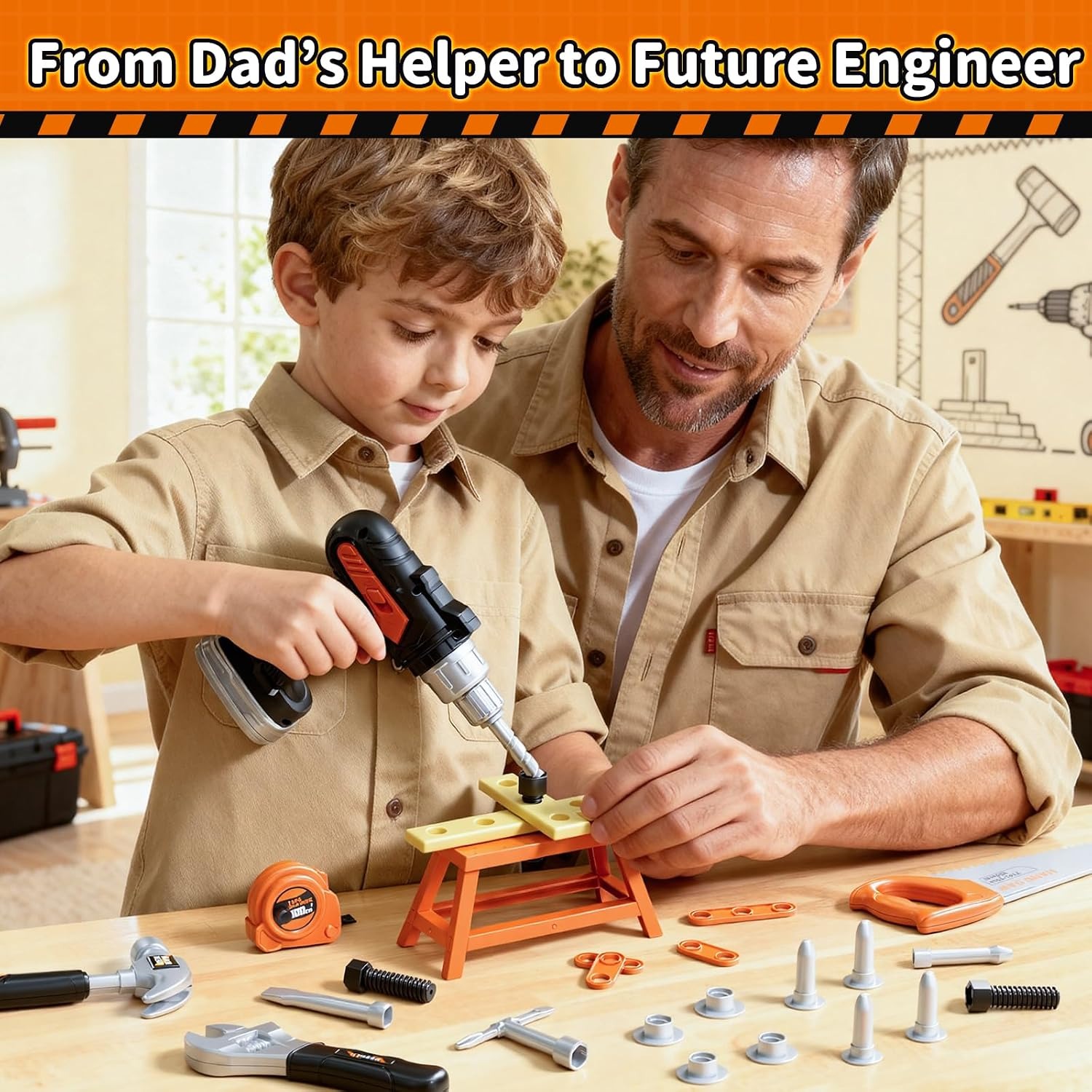50-Piece Kids Tool Belt and Tool Box Play Set