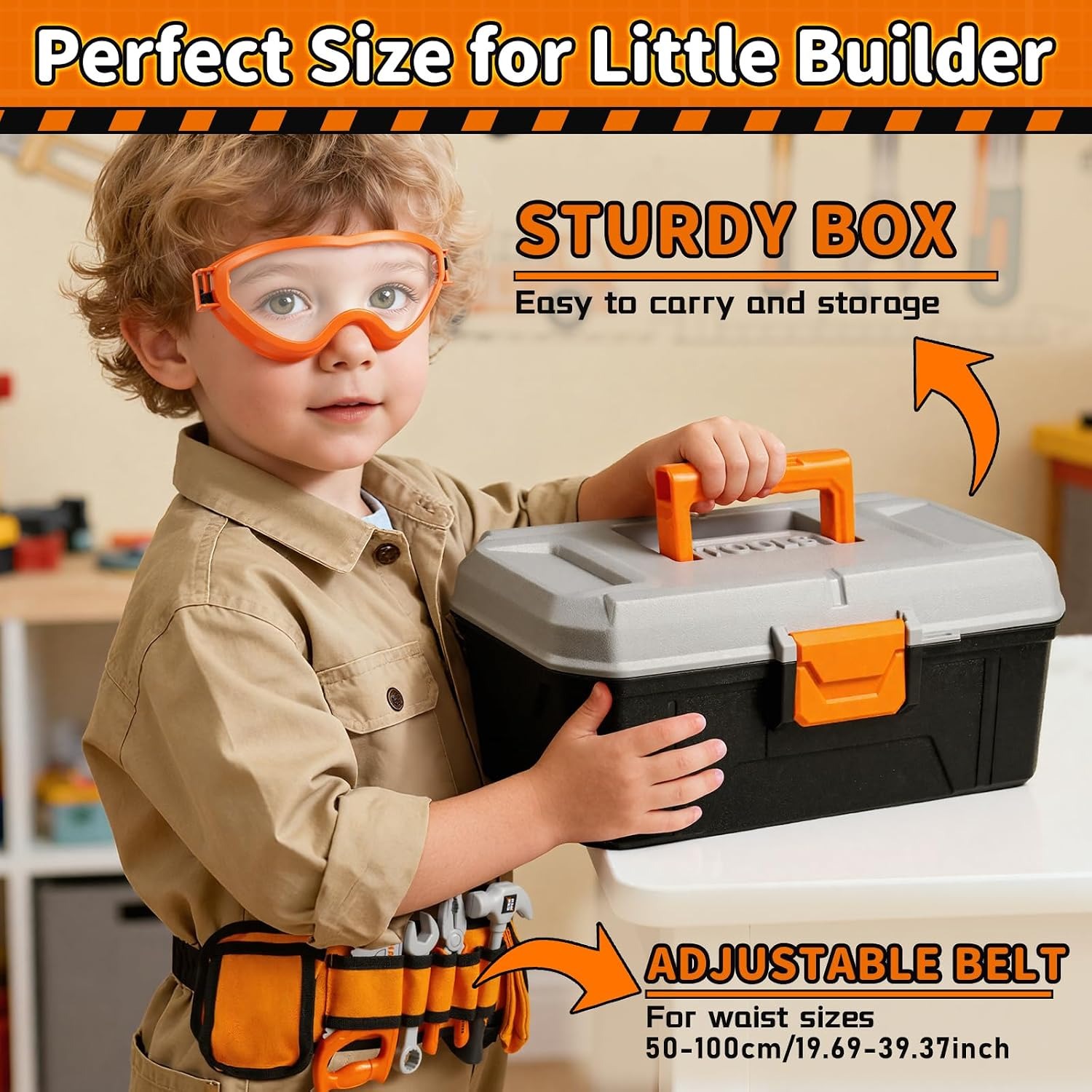 50-Piece Kids Tool Belt and Tool Box Play Set