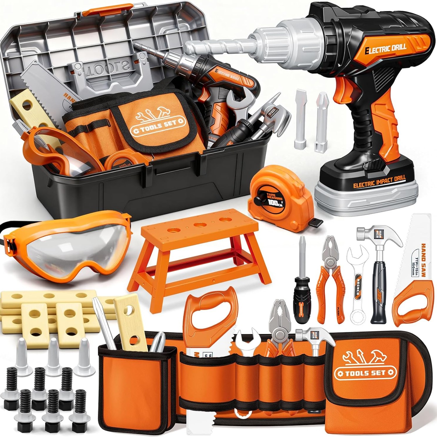 50-Piece Kids Tool Belt and Tool Box Play Set