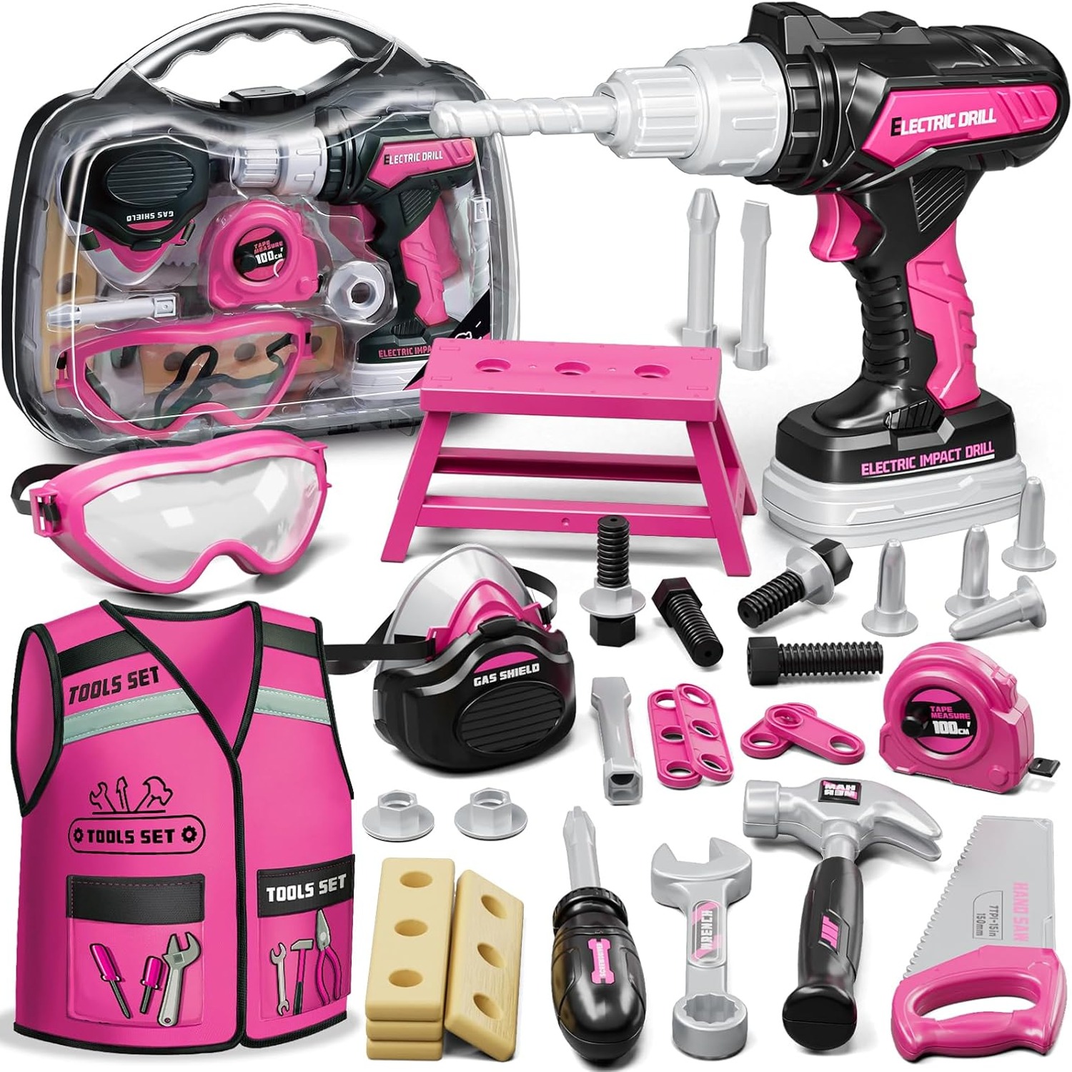 Kids Tool Box with Vest and Toy Power Drill