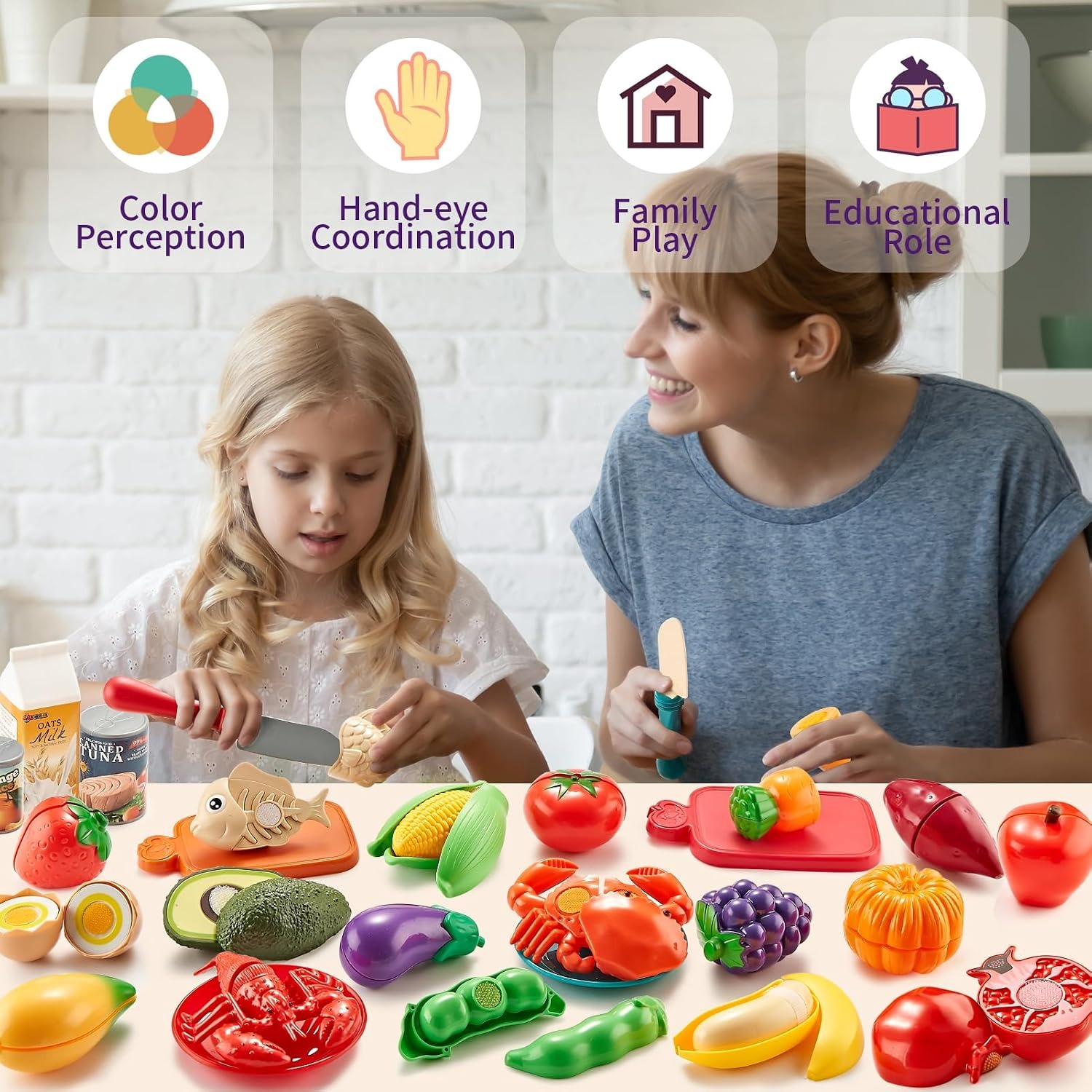 78-Piece Play Food Set with Cutting Toys and Storage Bag: image 2