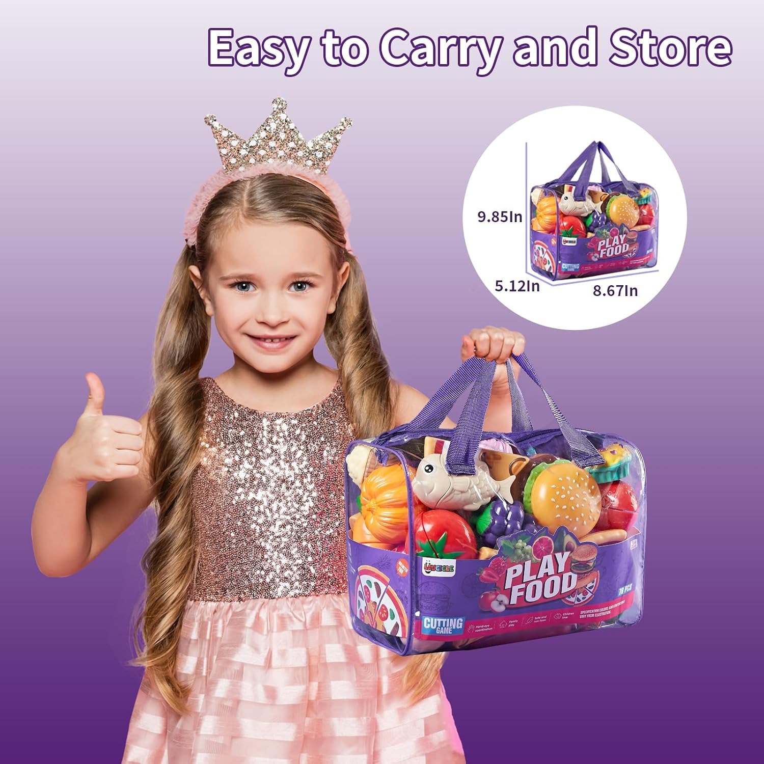 78-Piece Play Food Set with Cutting Toys and Storage Bag: image 5
