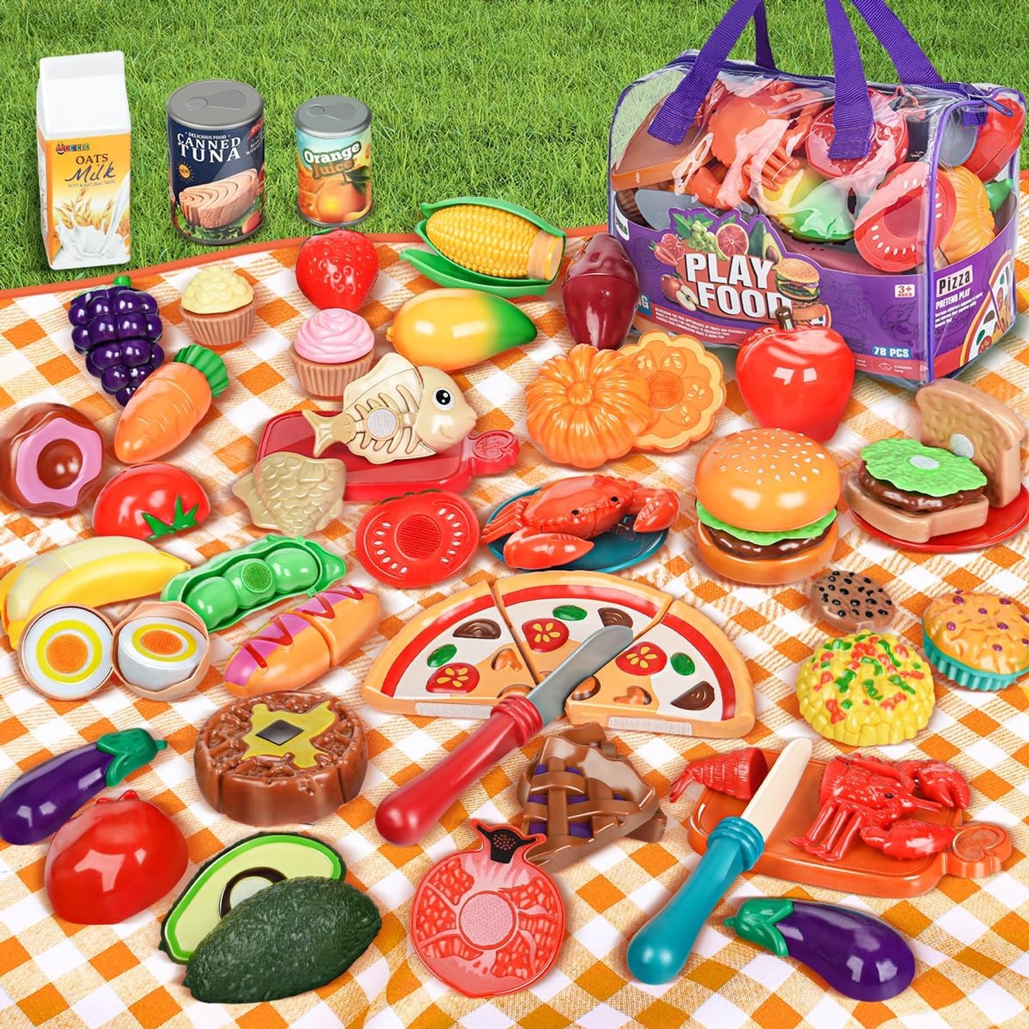 78-Piece Play Food Set with Cutting Toys and Storage Bag: image 7