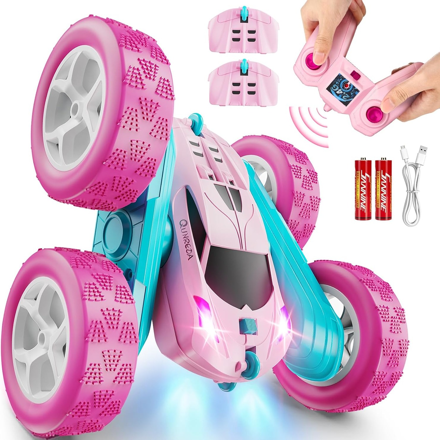 Pink RC Stunt Car with Double Sided Flip Action