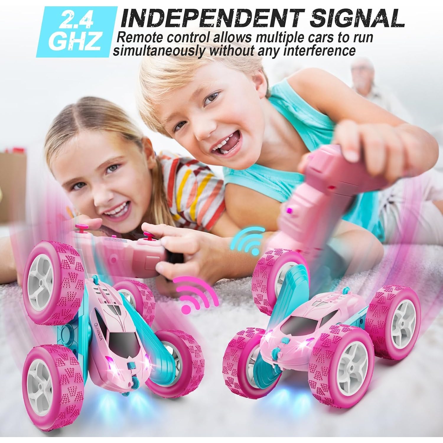 Pink RC Stunt Car with Double Sided Flip Action
