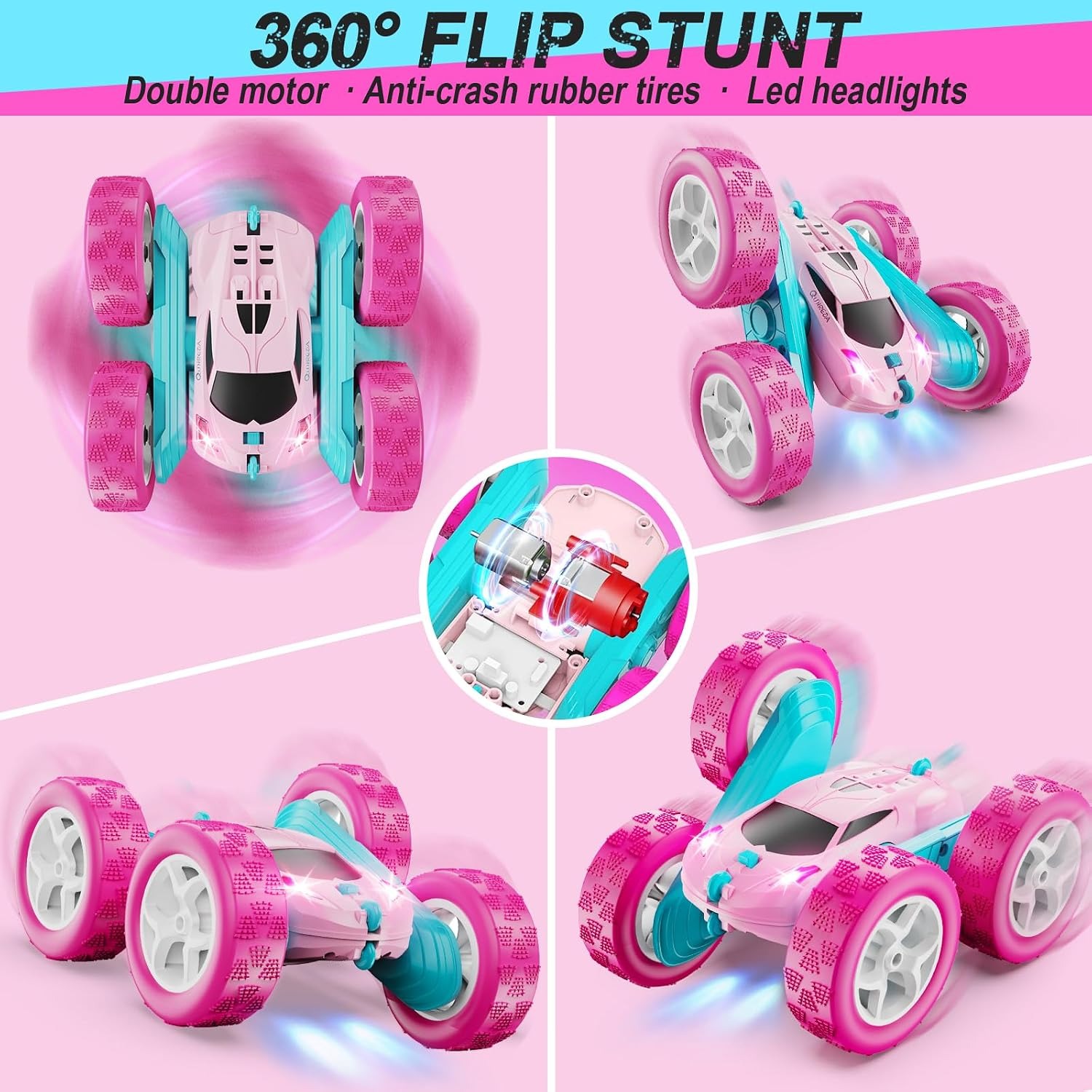 Pink RC Stunt Car with Double Sided Flip Action