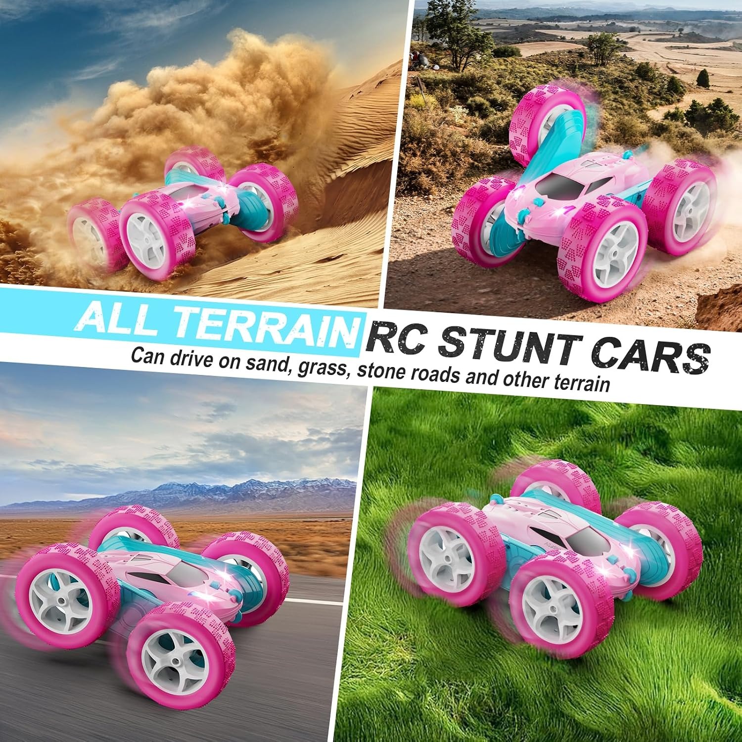 Pink RC Stunt Car with Double Sided Flip Action