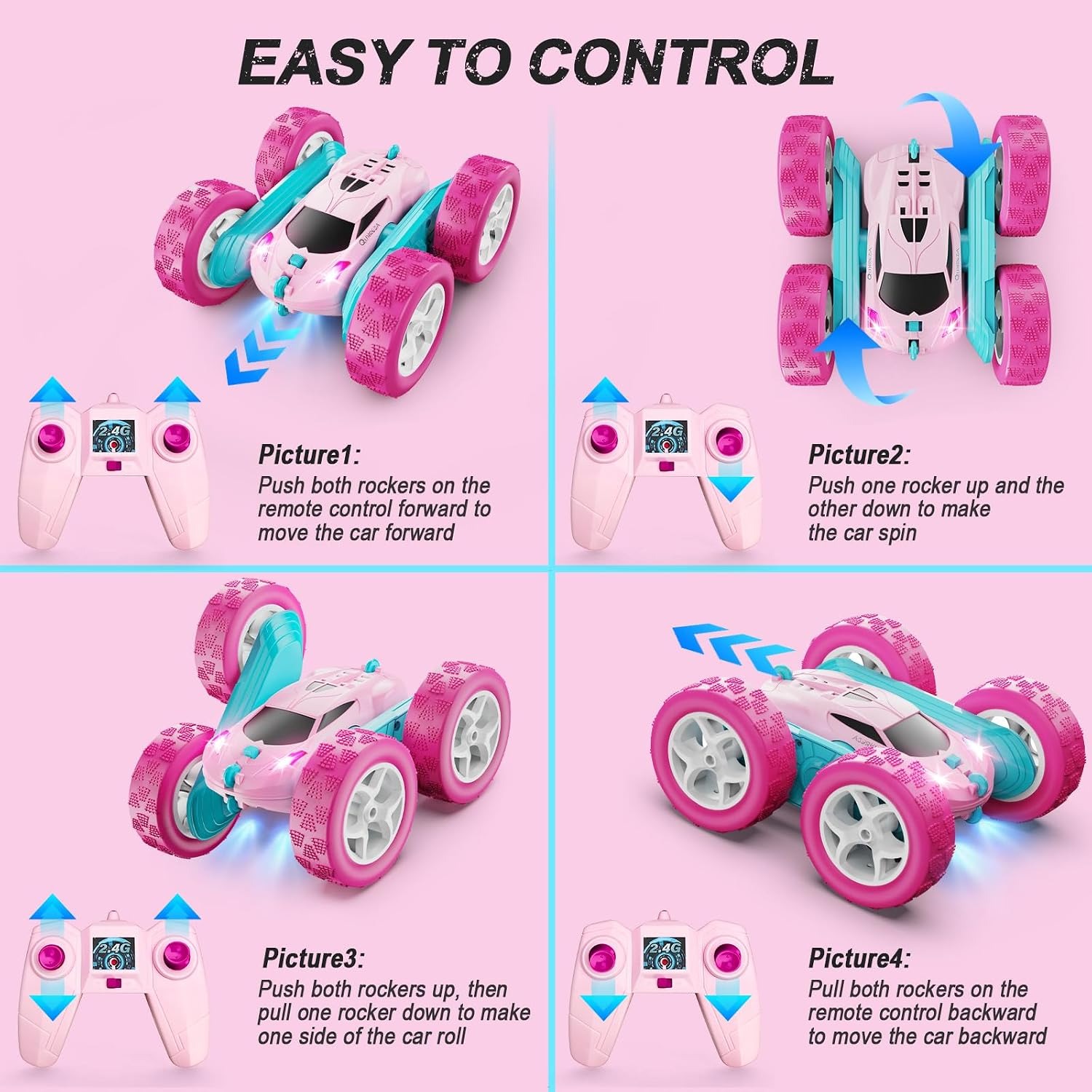 Pink RC Stunt Car with Double Sided Flip Action