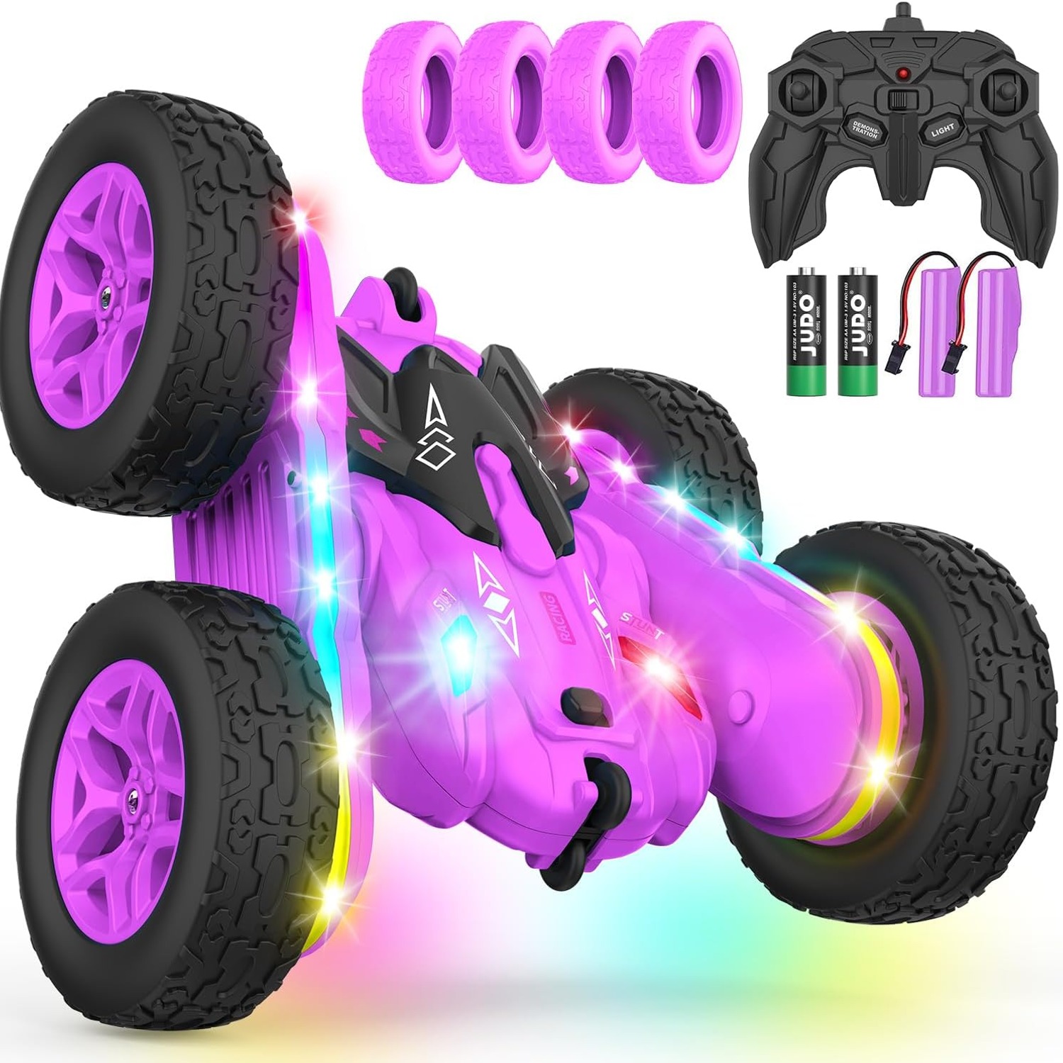 Double-Sided RC Stunt Car with Colour-Changing Light Strips