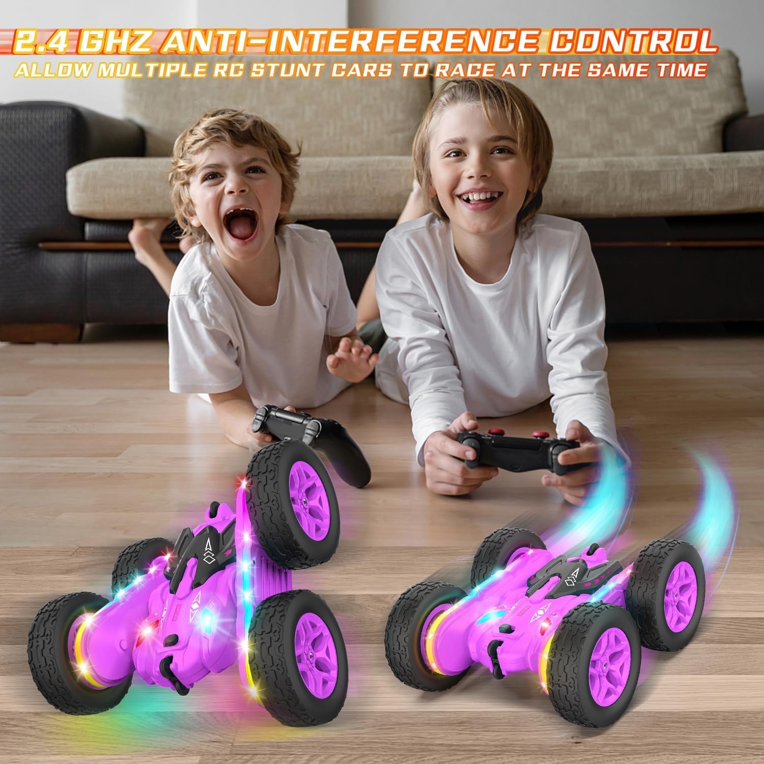 Double-Sided RC Stunt Car with Colour-Changing Light Strips