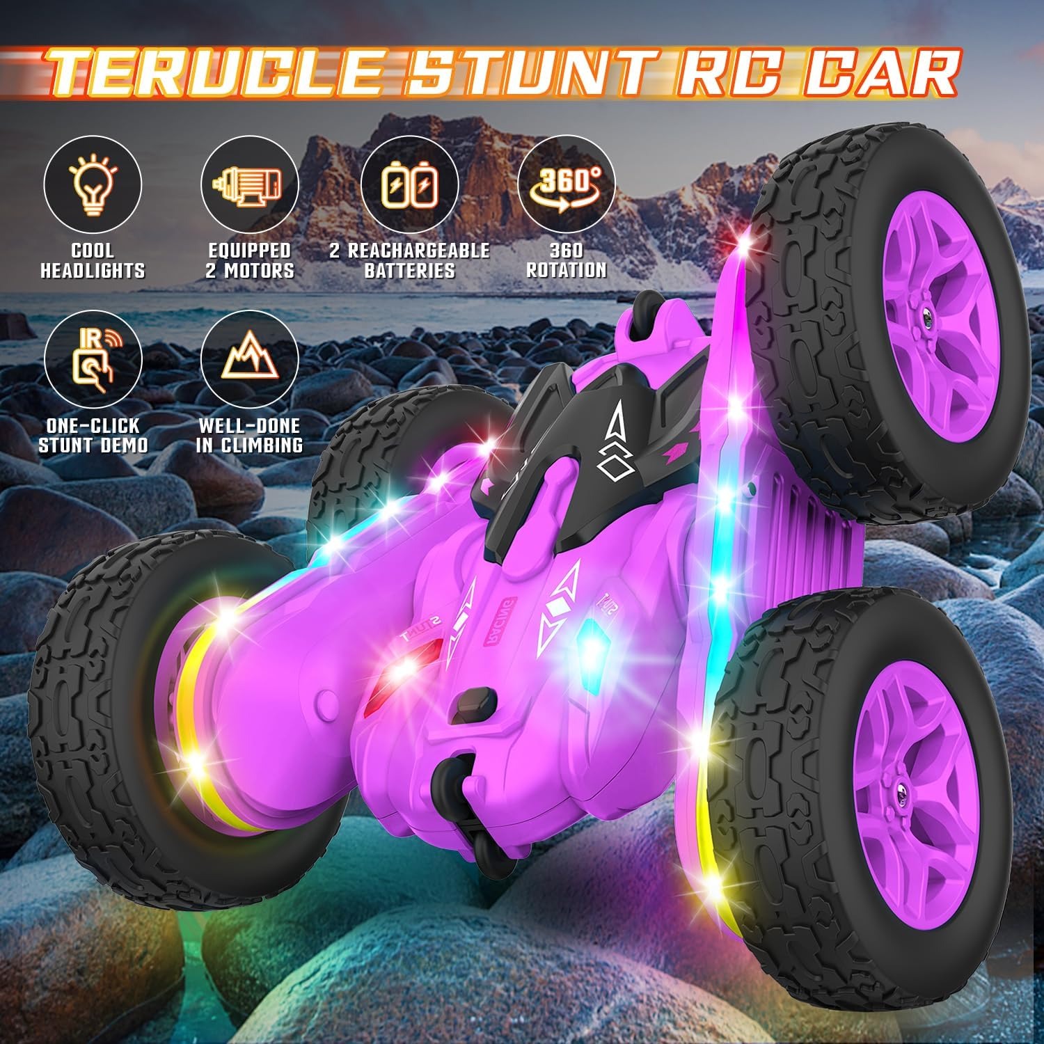 Double-Sided RC Stunt Car with Colour-Changing Light Strips