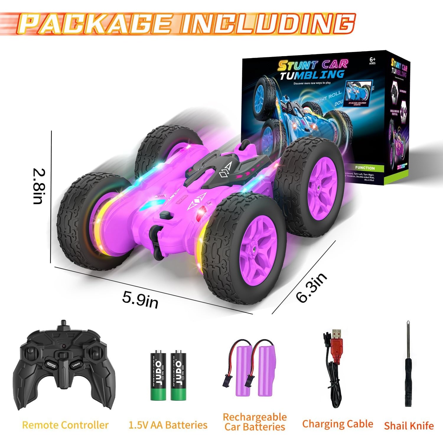 Double-Sided RC Stunt Car with Colour-Changing Light Strips