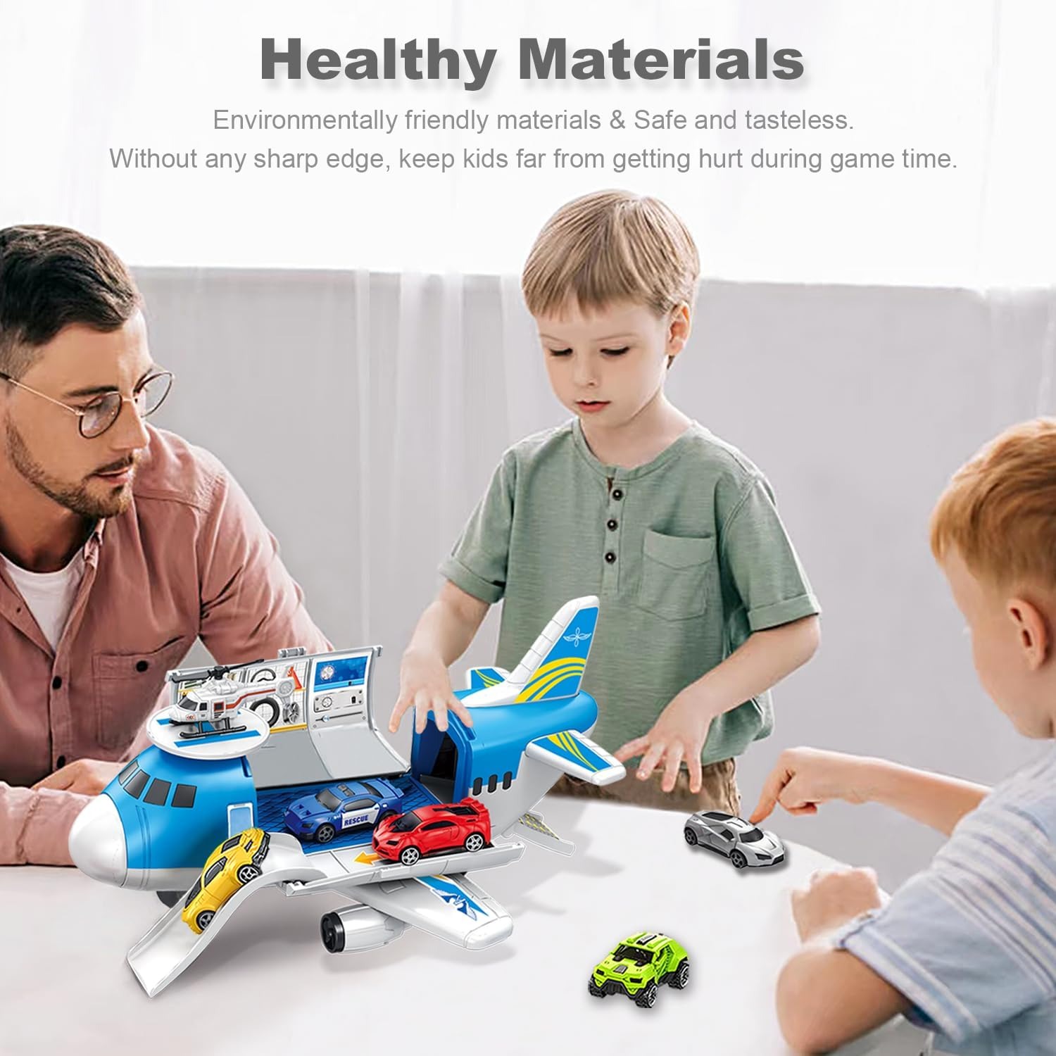 Cargo Plane Car Set with Helicopter and Vehicles: image 4