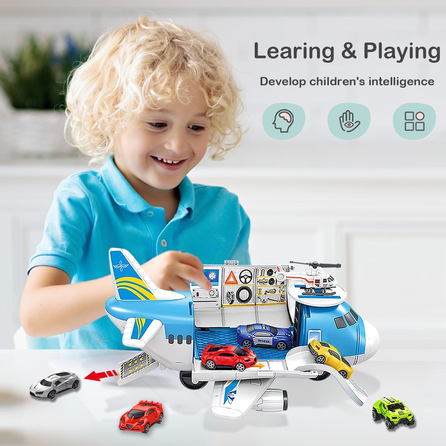 Cargo Plane Car Set with Helicopter and Vehicles: image 6