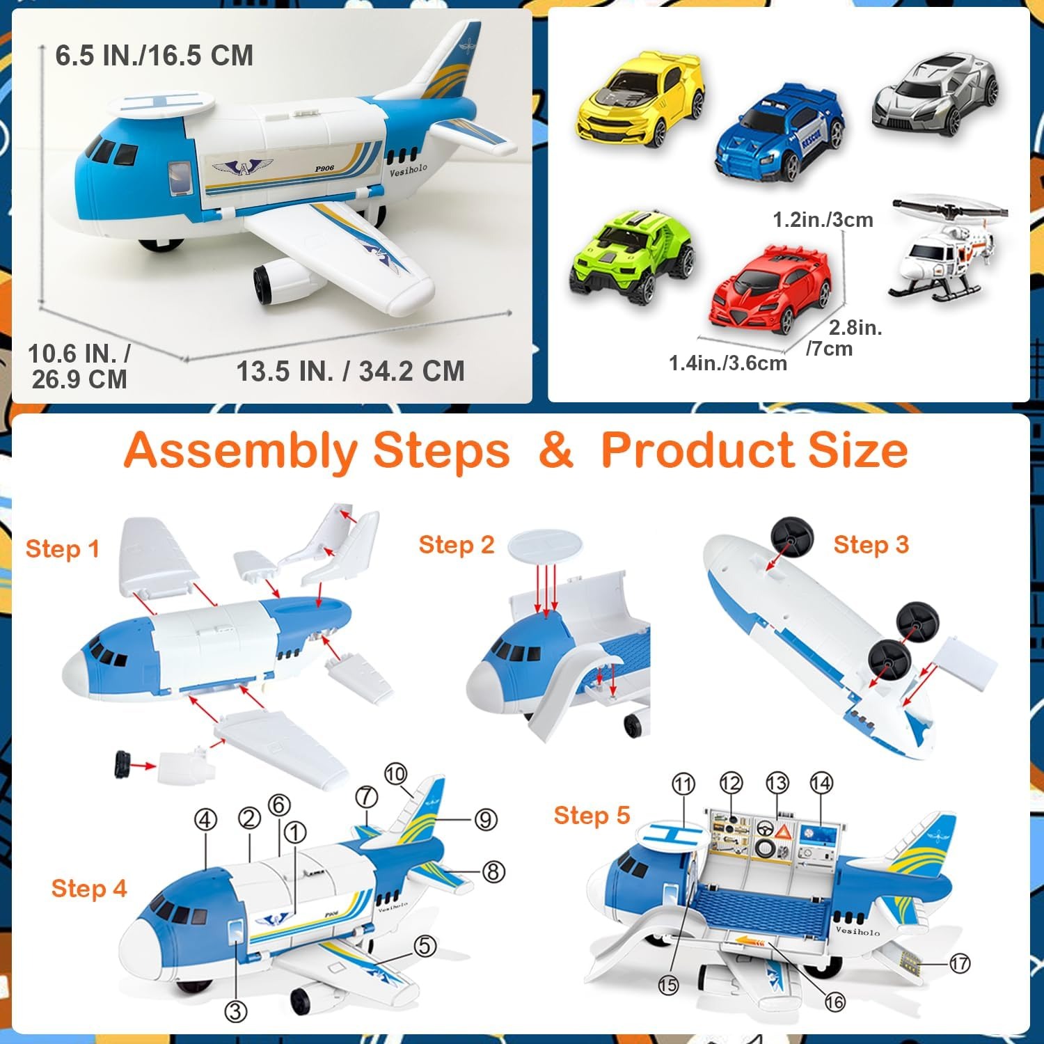 Cargo Plane Car Set with Helicopter and Vehicles: image 7