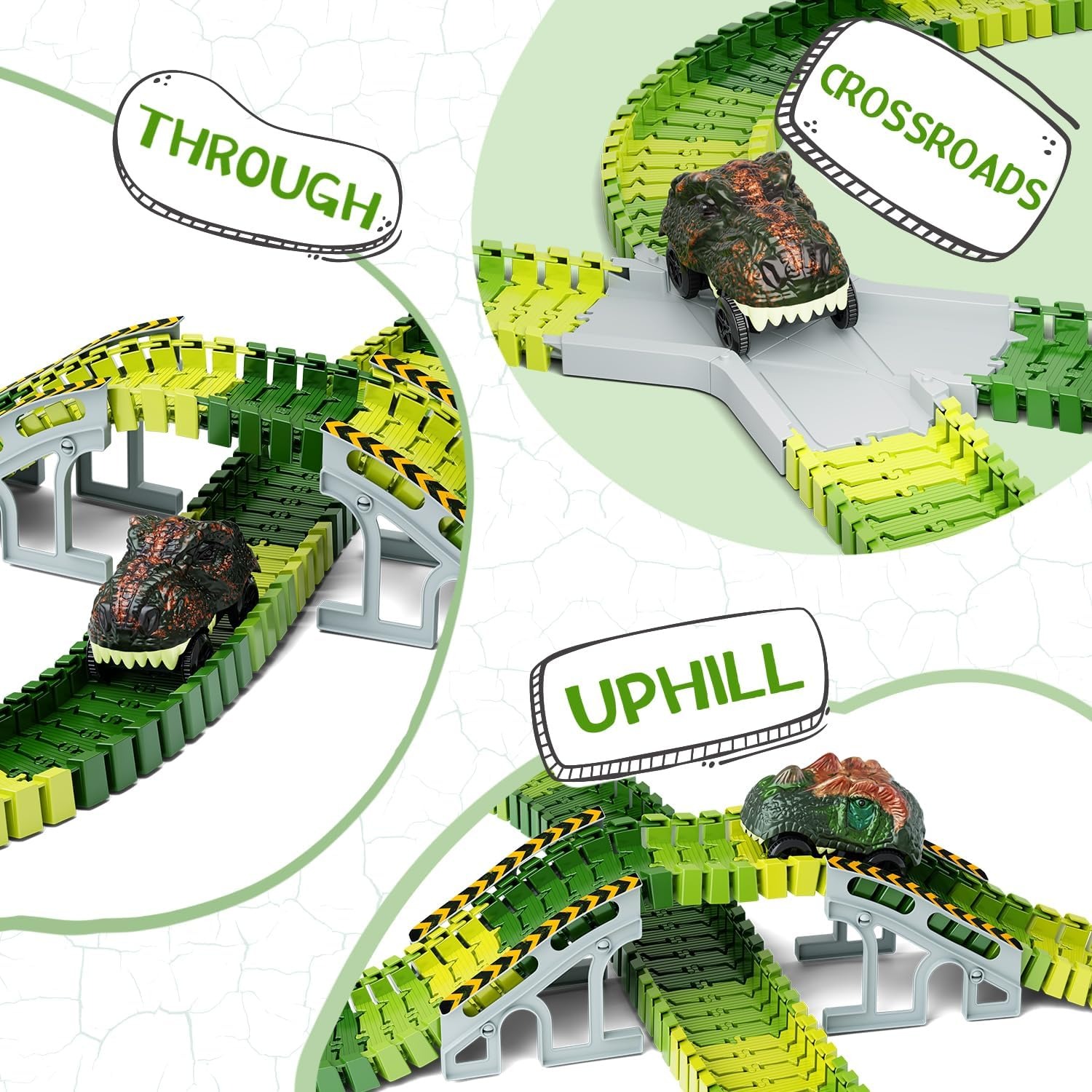 Dinosaur Race Track Set with Flexible Track and 2 Dinosaur Cars