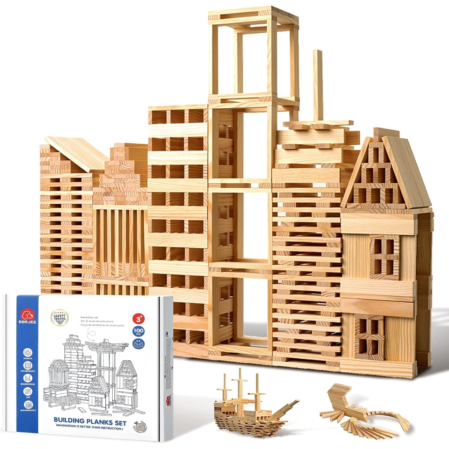100-Piece Natural Wooden Building Blocks Set