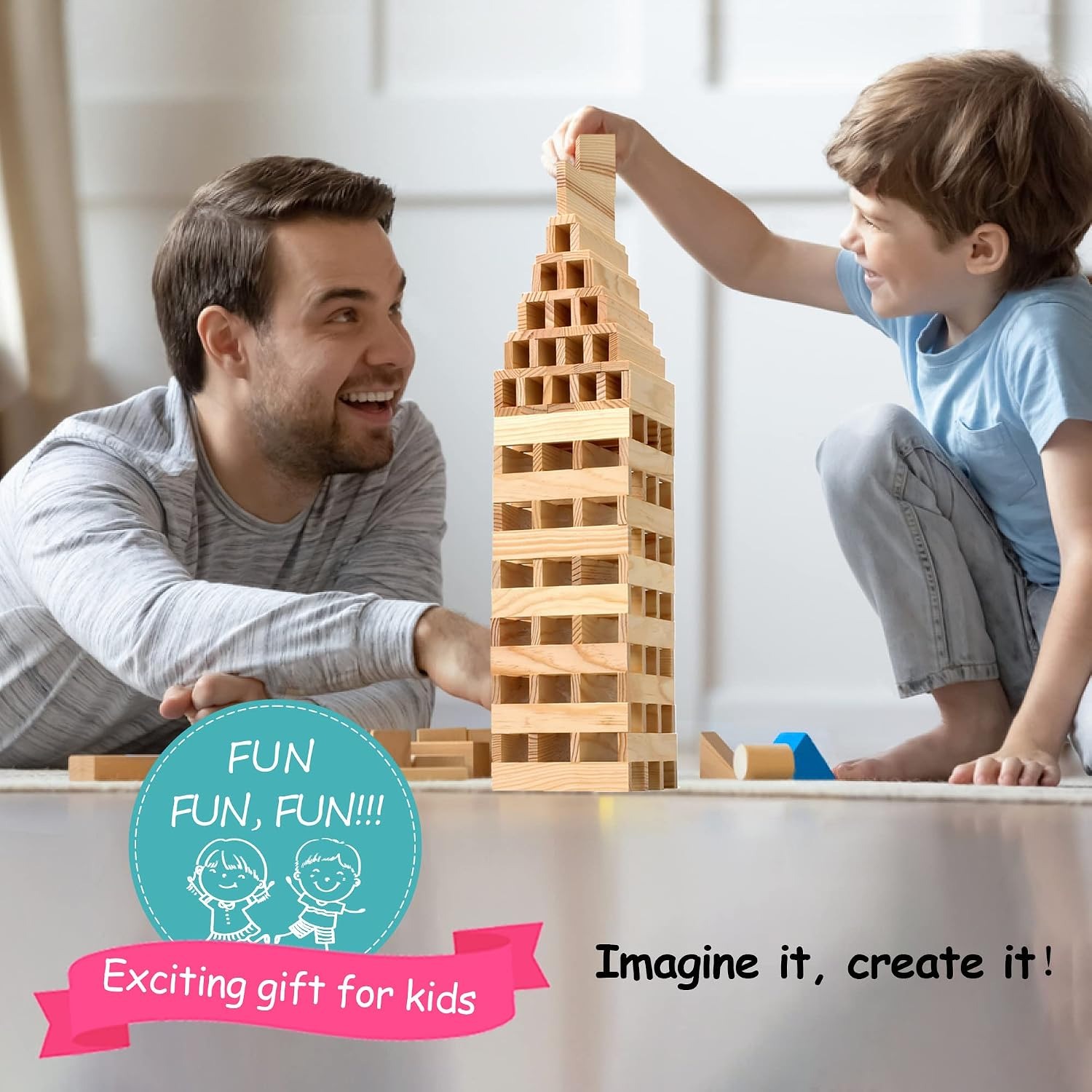 100-Piece Natural Wooden Building Blocks Set: image 3