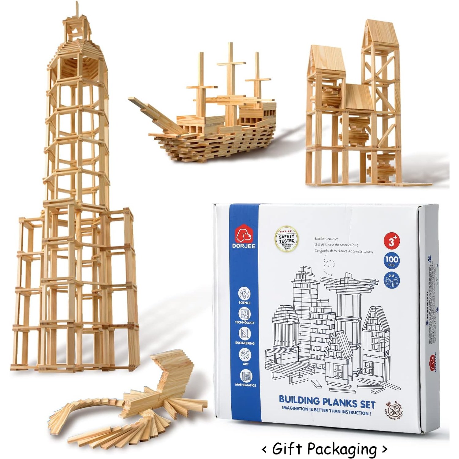100-Piece Natural Wooden Building Blocks Set: image 7