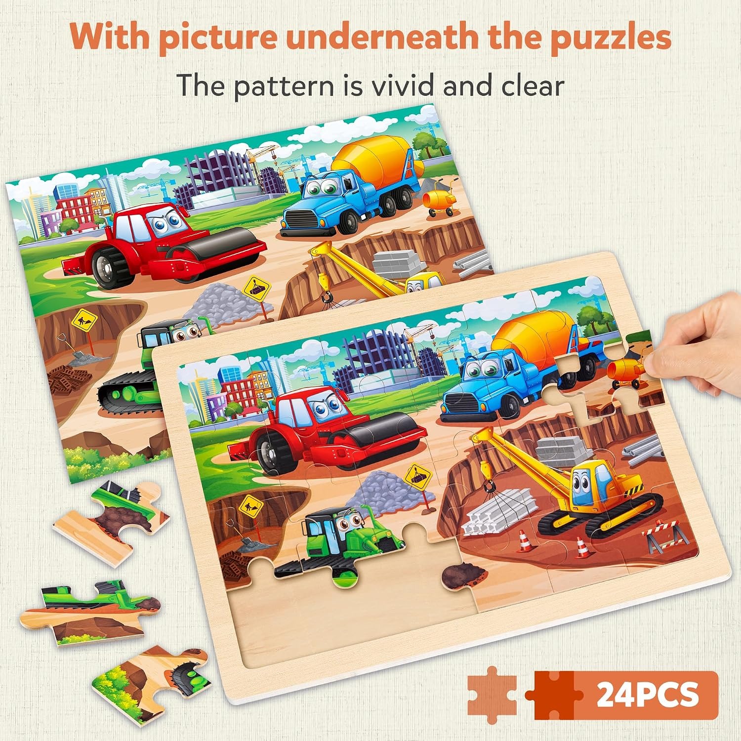 Wooden Construction Vehicle Puzzles Set: image 3